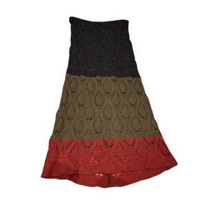 y2k cop copine multicolor black red green crochet maxi skirt
